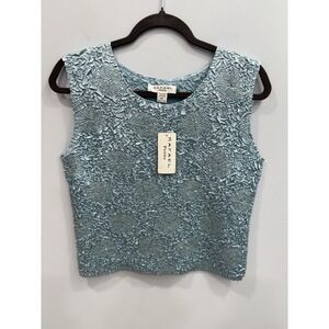 Vintage Rafael Petite Medium Textured Stretch Tank Top Blue Sleeveless Knit PM